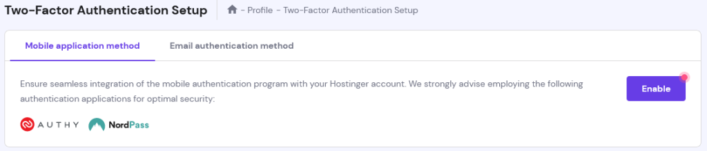 Hostinger 2FA Authentication