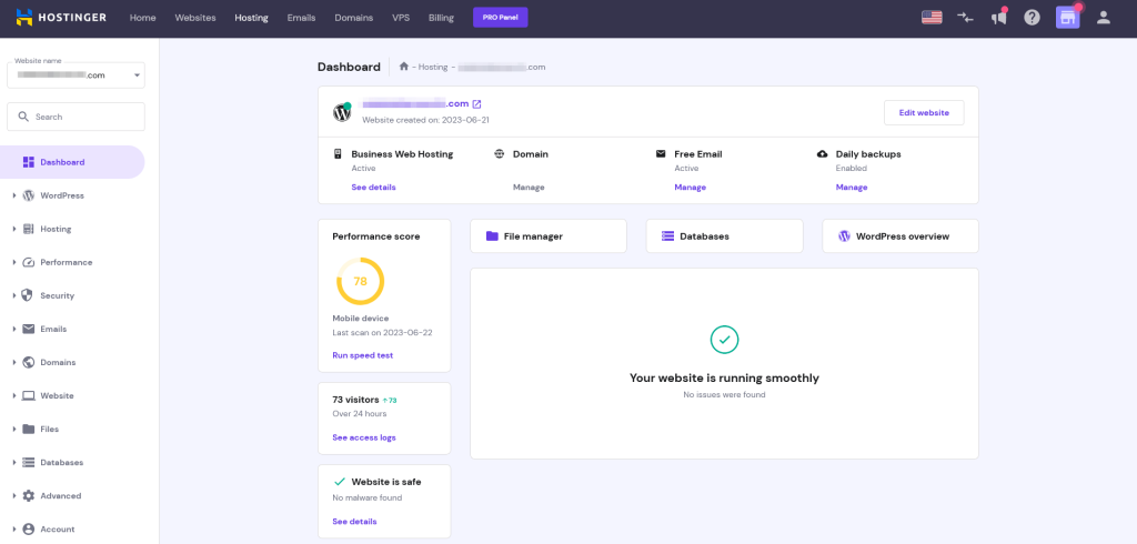 Hostinger Dashboard