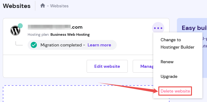 Hostinger Delete Site