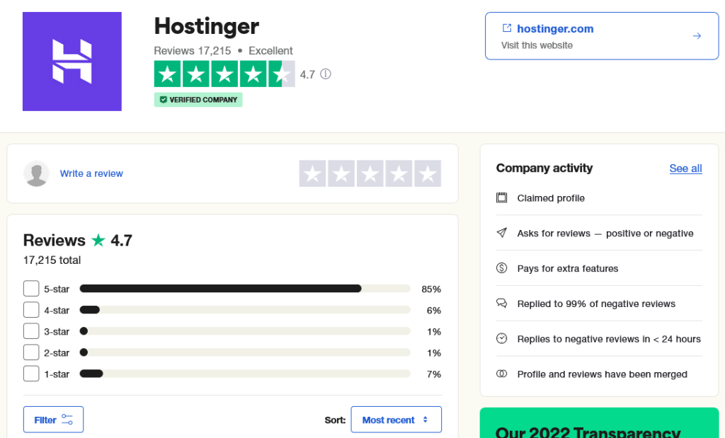 Hostinger Trustpilot Reviews