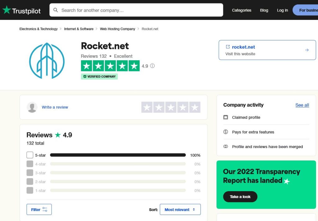 Rocket.net Trustpilot Rating