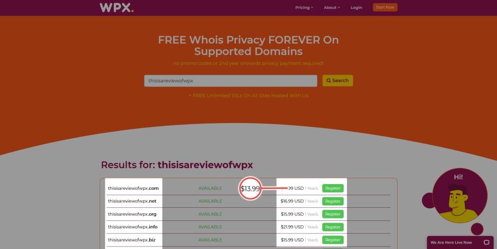 WPX Hosting Domain Registration