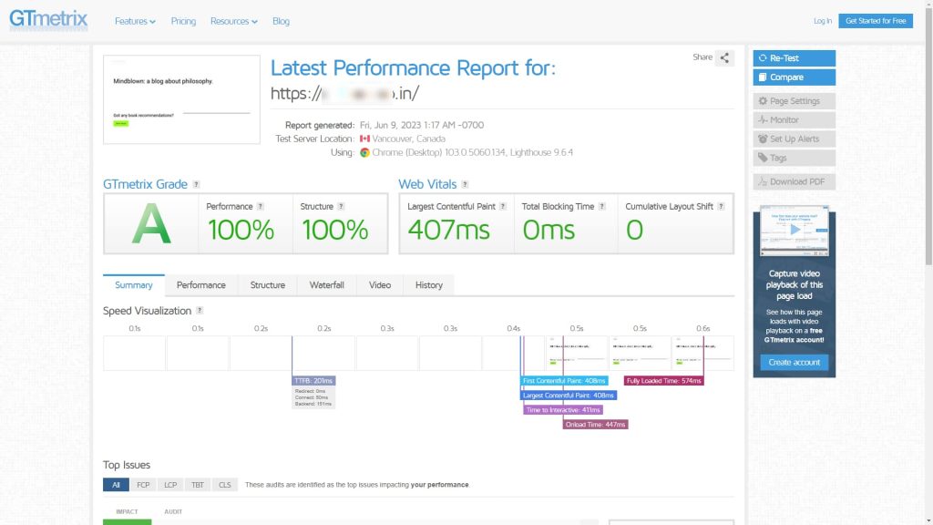 WPX Hosting GTMetrix Speed Test